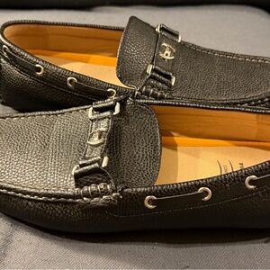 Phat Farm Black Pebbled Leather Slip-On Loafers with Silver Hardware